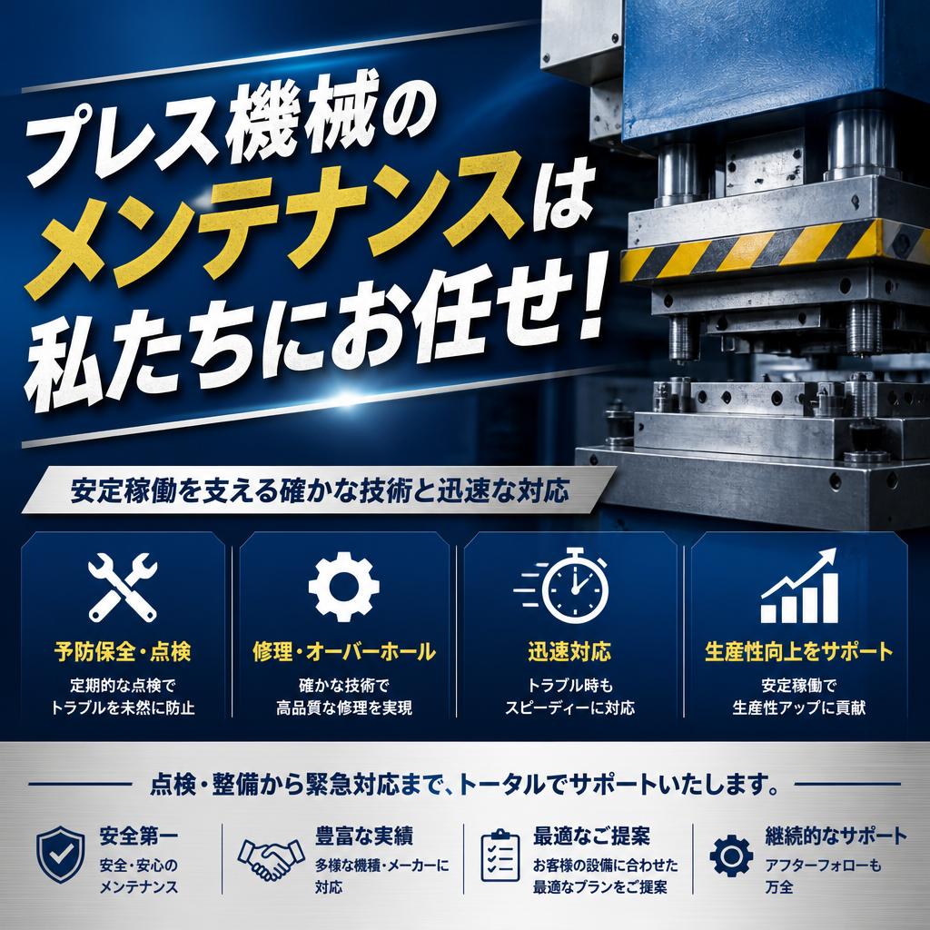 プレス機械のメンテナンスは私たちにお任せ！
